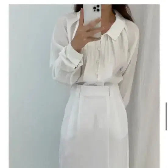 [BUNJANG] DoaTech Shirring Blouse White / 도매텍 table 셔링 블라우스