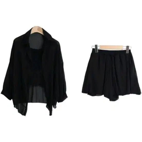[BUNJANG] Sheer Black Tank Top and Shorts 3-Piece Set / [새상품] 시스루 블랙 나시 셔츠 반바지 3종 세트