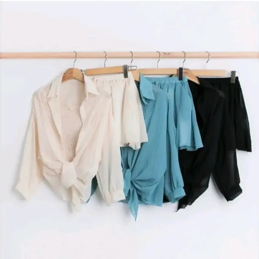[BUNJANG] Sheer Black Tank Top and Shorts 3-Piece Set / [새상품] 시스루 블랙 나시 셔츠 반바지 3종 세트