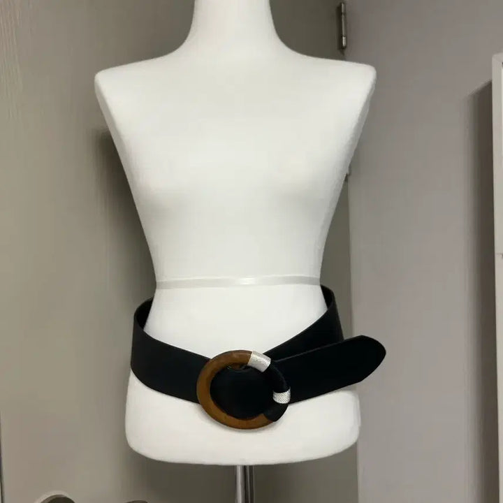 [BUNJANG] ZARA Vintage Wood Ring Point Black Wide Belt / 자라 ZARA 빈티지 우드링 포인트 블랙 왕 벨트