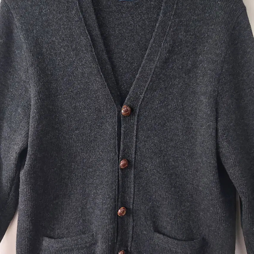 [BUNJANG] Polo Ralph Lauren Vintage Wool Cardigan with Leather Buttons and Elbow Patches - M / 폴로랄프로렌 빈티지 M 순모 레더버튼 엘보패치 가디건. DG. A