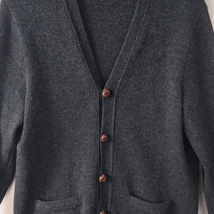 [BUNJANG] Polo Ralph Lauren Vintage Wool Cardigan with Leather Buttons and Elbow Patches - M / 폴로랄프로렌 빈티지 M 순모 레더버튼 엘보패치 가디건. DG. A