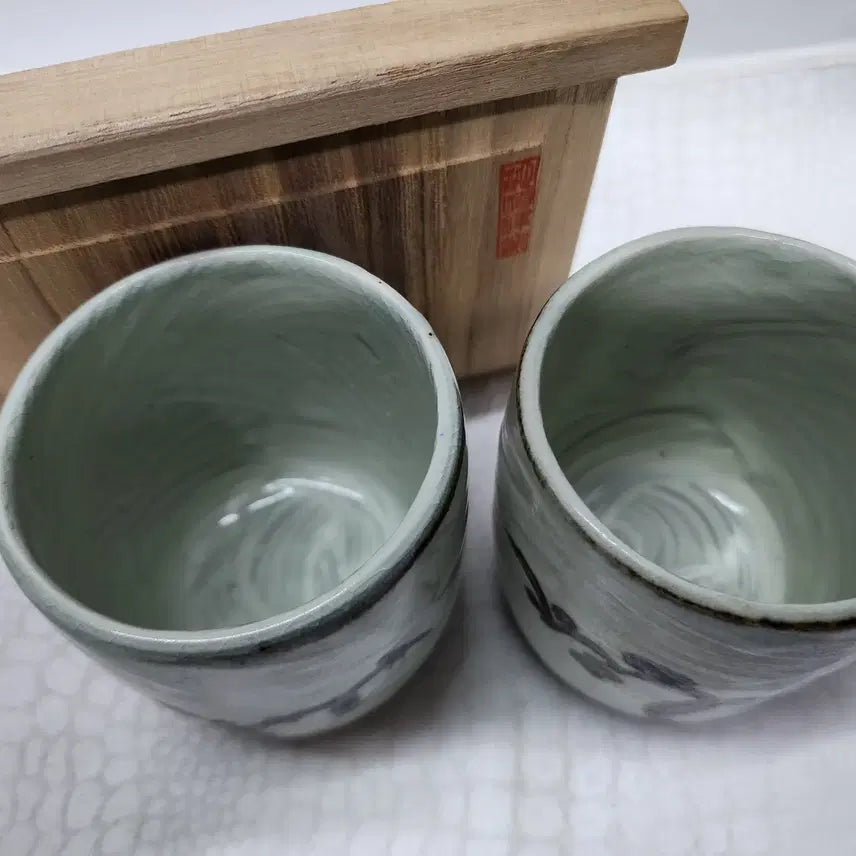 [BUNJANG] Doam Ji Sun-tak Buncheong Iron-Painted Celadon Teacup Set / 도암 지순탁 분청 철화 도자기 찻잔
