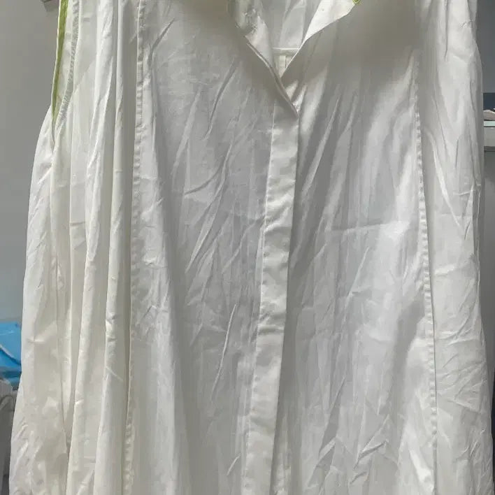 [BUNJANG] White Linen Blend Sleeveless Shirt Jacket with Lime Accent / 여름셔츠 쟈켓모음전