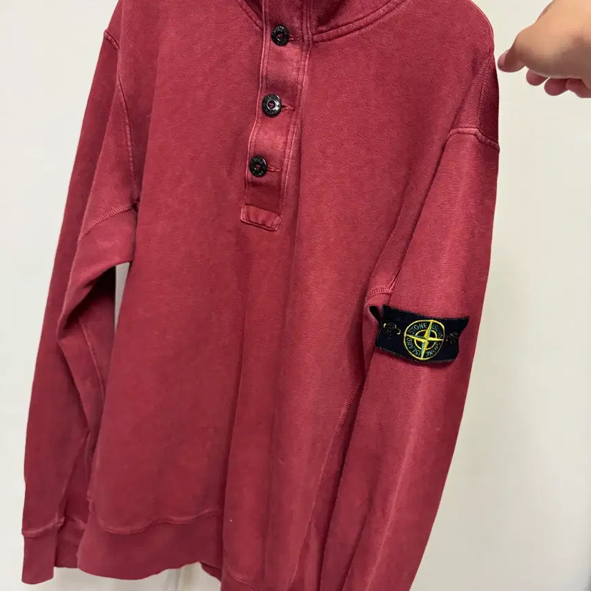 [BUNJANG] Stone Island High Neck Button-Down Placket Sweatshirt Burgundy XL / 스톤아일랜드 하이넥 버튼다운 플라켓 스웨트셔츠 버건디 XL