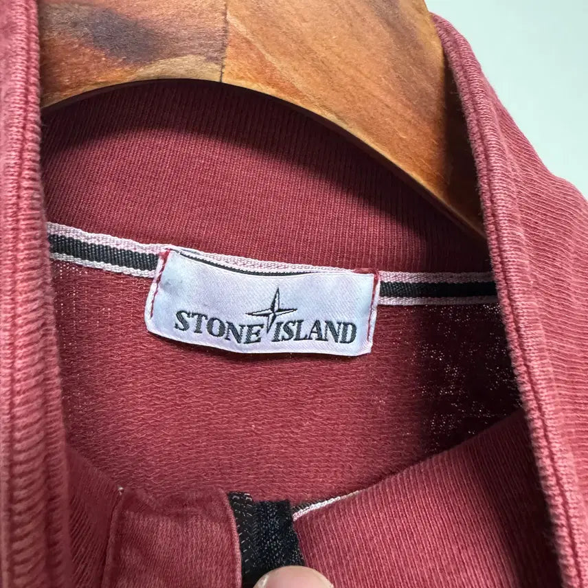 [BUNJANG] Stone Island High Neck Button-Down Placket Sweatshirt Burgundy XL / 스톤아일랜드 하이넥 버튼다운 플라켓 스웨트셔츠 버건디 XL