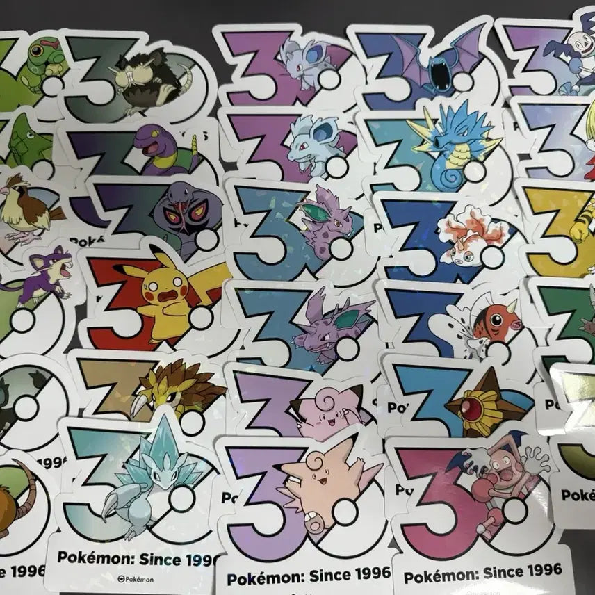 [BUNJANG] Pokemon 30th Anniversary Logo Sticker Set (29 Types incl. 1st Gen Pikachu) / 포켓몬 30주년 로고 스티커 1세대 피카츄 포함 29종