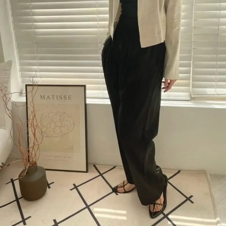 [BUNJANG] Viva Glam Black Seersucker Banding Pants / 비바글램 서프팬츠 바스락 밴딩팬츠