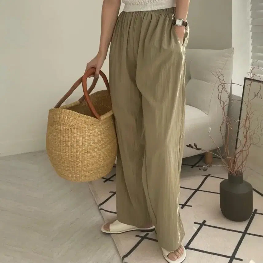 [BUNJANG] Viva Glam Black Seersucker Banding Pants / 비바글램 서프팬츠 바스락 밴딩팬츠