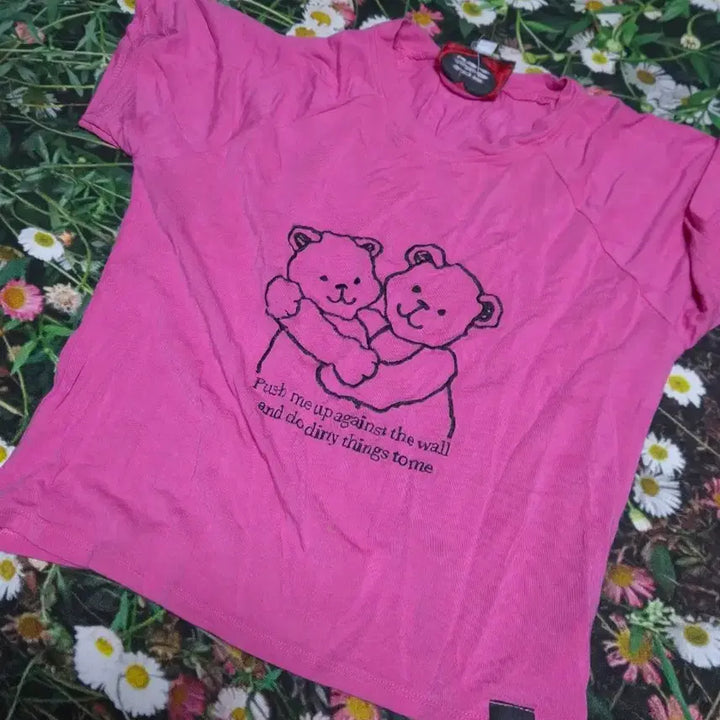 [BUNJANG] omighty Pink Teddy Bear Crop Top / [단종/해외정품] 오마이티 omighty 핑크 테디베어 크롭탑