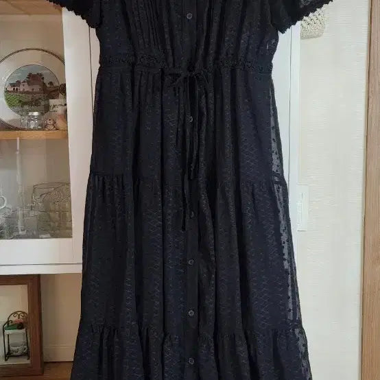 [BUNJANG] Plastic Island Black Chiffon Ruffle Dress / 플라스틱아일랜드 블랙 쉬폰 캉캉 원피스