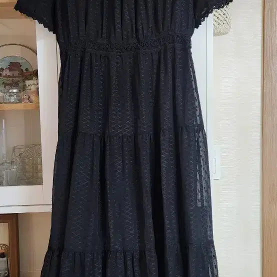 [BUNJANG] Plastic Island Black Chiffon Ruffle Dress / 플라스틱아일랜드 블랙 쉬폰 캉캉 원피스