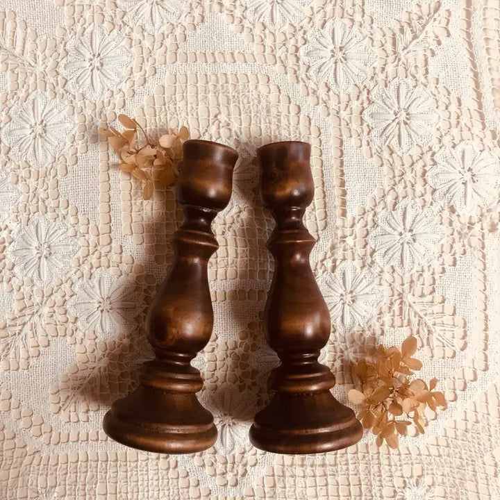 [BUNJANG] Antique Vintage Wood Candle Holder Set / 앤틱 빈티지 우드 촛대 세트