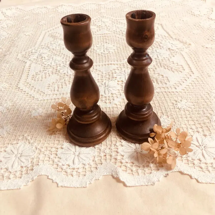 [BUNJANG] Antique Vintage Wood Candle Holder Set / 앤틱 빈티지 우드 촛대 세트