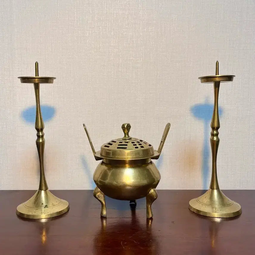 [BUNJANG] Domestic Bronze Censer and Candlestick Set / 국산 동향로, 동촛대 세트