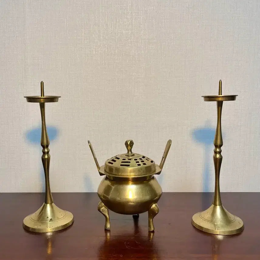 [BUNJANG] Domestic Bronze Censer and Candlestick Set / 국산 동향로, 동촛대 세트