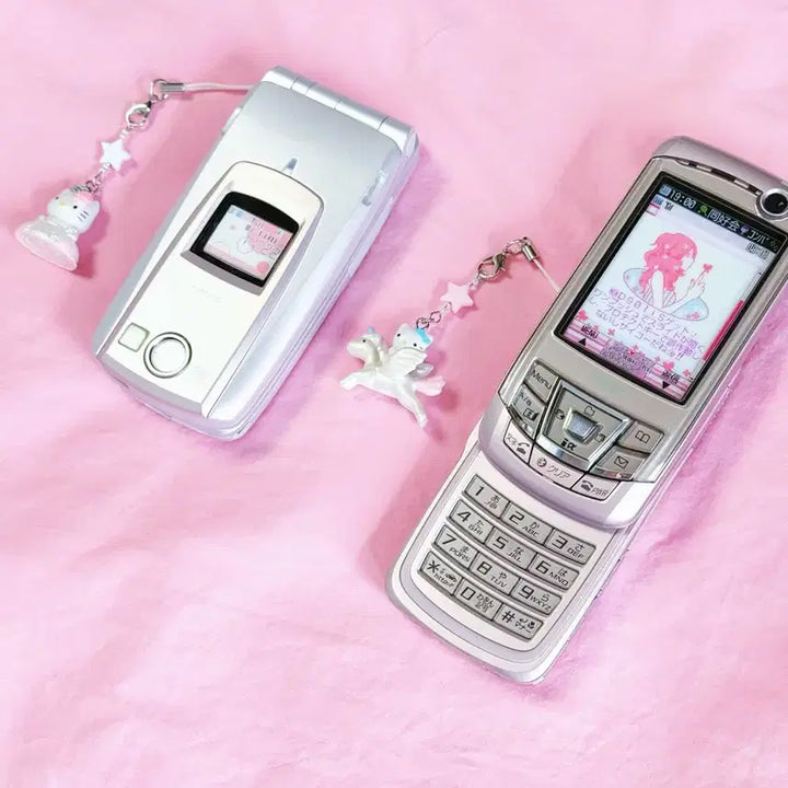 [BUNJANG] Hello Kitty Phone (2-Set) Pink Docomo Gyaru-pon Mock-up Phone / [2set] 키티폰 핑크 도코모 갸루폰 목업폰 핸드폰 폴더폰 고전폰 목각