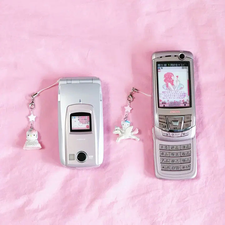 [BUNJANG] Hello Kitty Phone (2-Set) Pink Docomo Gyaru-pon Mock-up Phone / [2set] 키티폰 핑크 도코모 갸루폰 목업폰 핸드폰 폴더폰 고전폰 목각