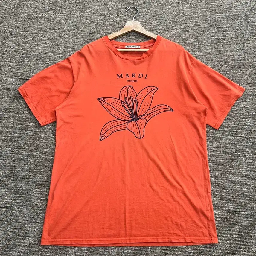 [BUNJANG] Mardi Mercredi Flower Short Sleeve T-Shirt Orange Free Size / 마르디 메르크디 플라워 반팔티 오렌지 Free