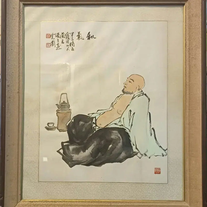 [BUNJANG] Unwon Shin Hyun-jo Ink Painting of Scholar in Tea Ceremony / 동양화 액자 운원 신현조의 선묵화