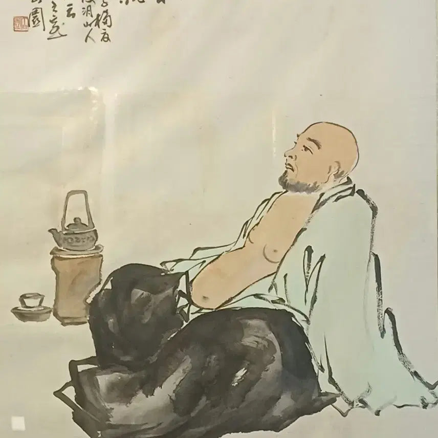 [BUNJANG] Unwon Shin Hyun-jo Ink Painting of Scholar in Tea Ceremony / 동양화 액자 운원 신현조의 선묵화
