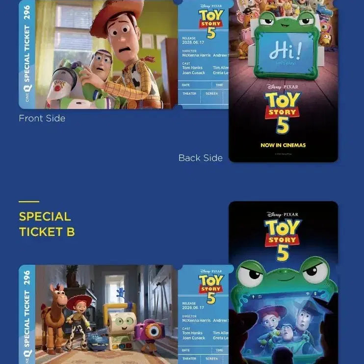 [BUNJANG] Toy Story 5 Special Ticket Set - CGV Goods Precedent / 2개 세트) 토이스토리5 스페셜티켓 스티 씨네큐 굿즈 특전