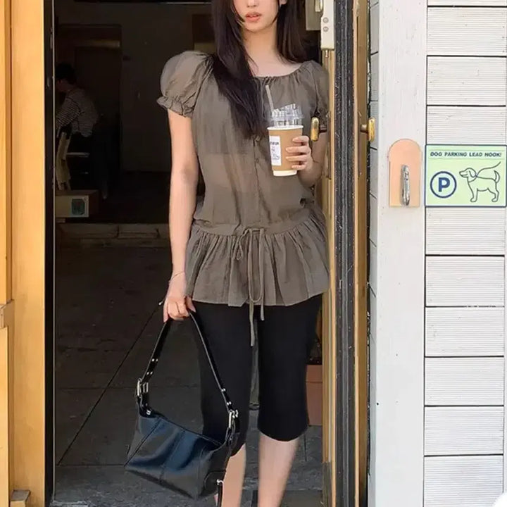 [BUNJANG] Shirring Banding Off-Shoulder Blouse / 셔링 밴딩 오프숄더 블라우스