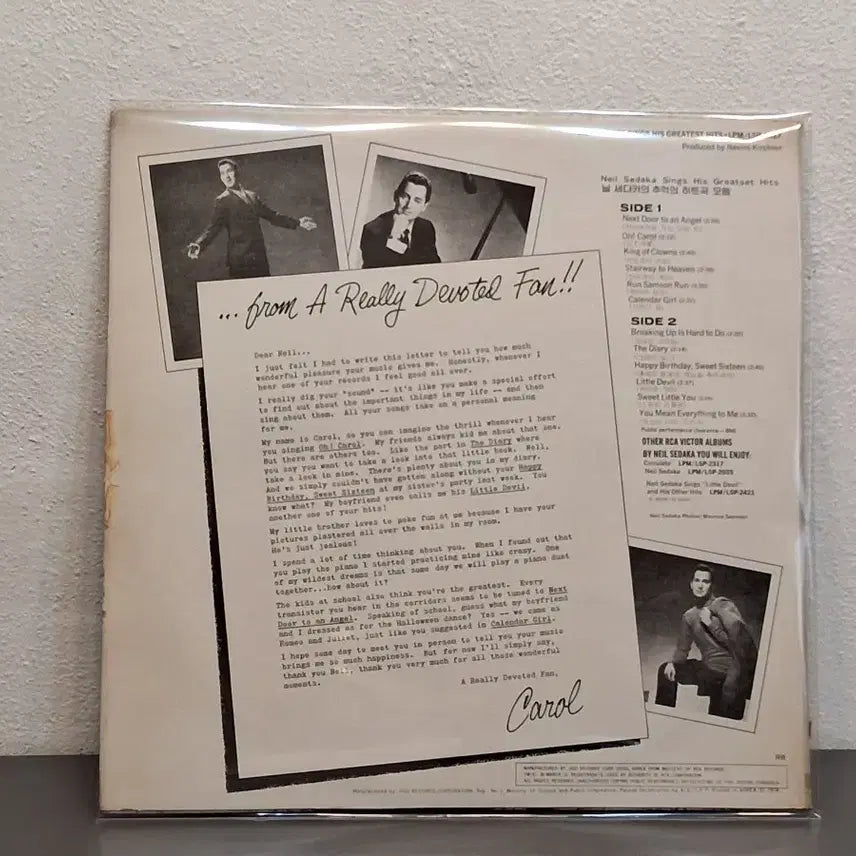 [BUNJANG] Neil Sedaka Great Hits LP Vinyl Record / 닐 세데카 그레이트 힛트 LP 민트