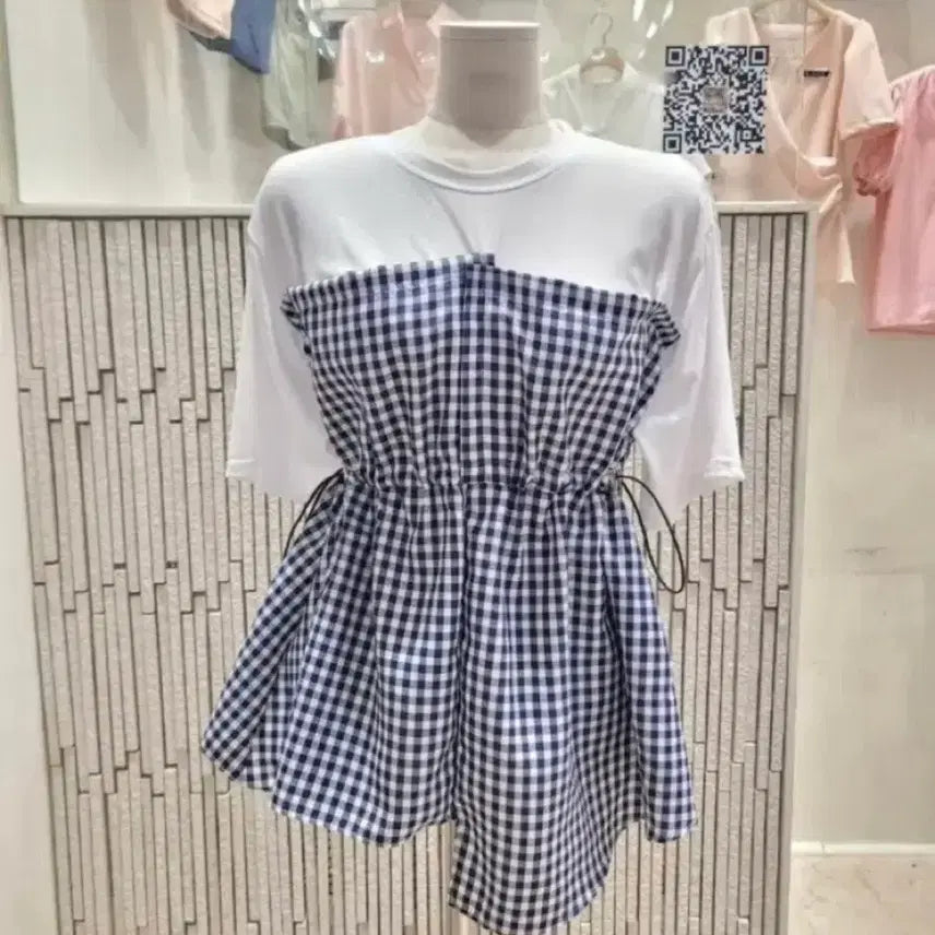 [BUNJANG] Checkered Layered Blouse T-shirt / 체크 레이어드 탑 블라우스 티셔츠