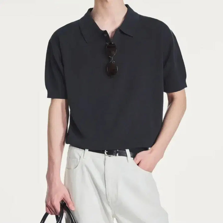 [BUNJANG] TNGT Hard Twisted Washable Polo Knit / TNGT 하드트위스트 워셔블 폴로 니트 / 그레이&amp;블랙