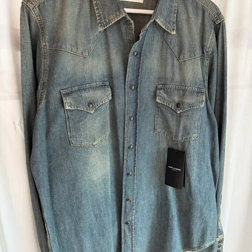 [BUNJANG] Saint Laurent Hedi Slimane Western Washed Denim Shirt Jacket / 생로랑 에디슬리먼 웨스턴 워싱 데님 셔츠 자켓