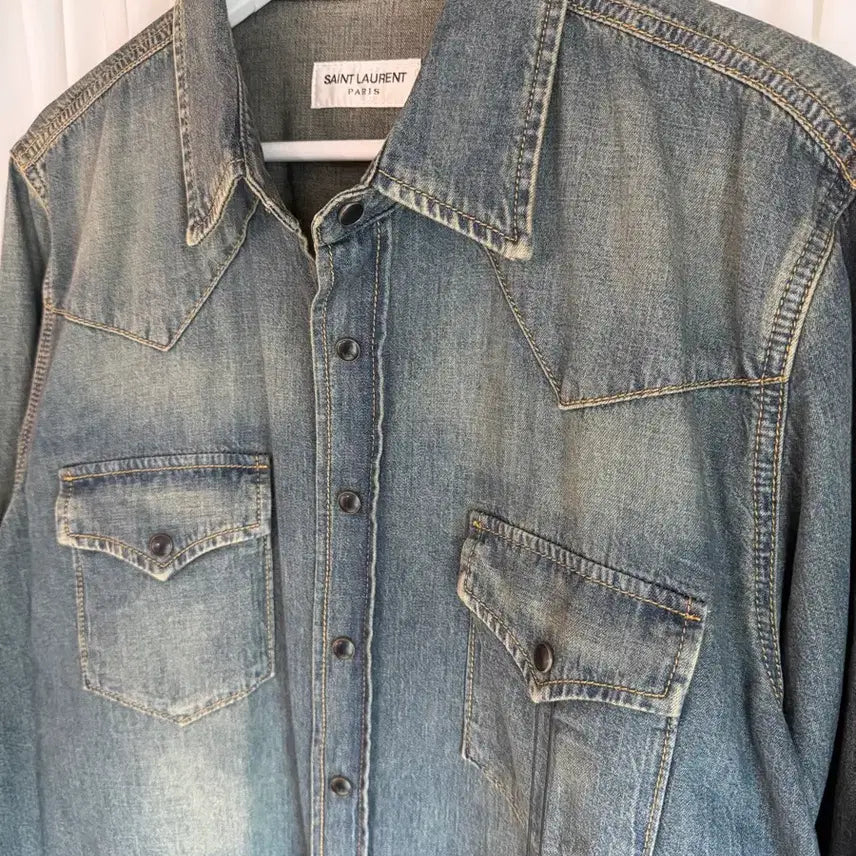 [BUNJANG] Saint Laurent Hedi Slimane Western Washed Denim Shirt Jacket / 생로랑 에디슬리먼 웨스턴 워싱 데님 셔츠 자켓