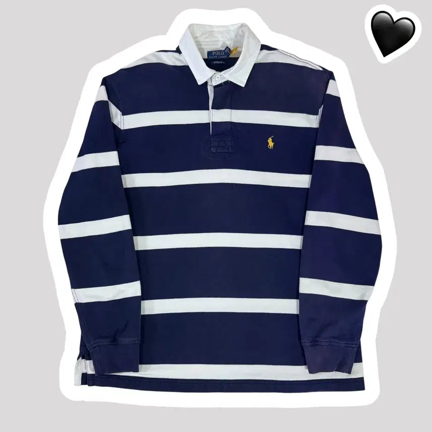 [BUNJANG] Polo Ralph Lauren Navy Striped Rugby Shirt / 신형 QR라벨 폴로 랄프로렌 네이비 단가라 럭비티