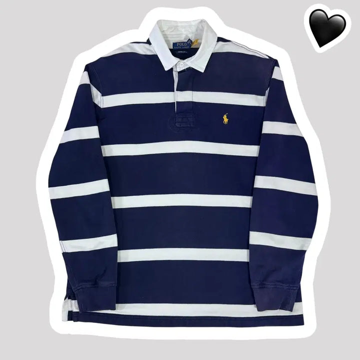 [BUNJANG] Polo Ralph Lauren Navy Striped Rugby Shirt / 신형 QR라벨 폴로 랄프로렌 네이비 단가라 럭비티