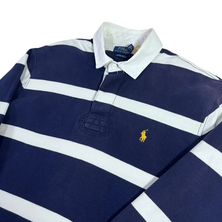 [BUNJANG] Polo Ralph Lauren Navy Striped Rugby Shirt / 신형 QR라벨 폴로 랄프로렌 네이비 단가라 럭비티