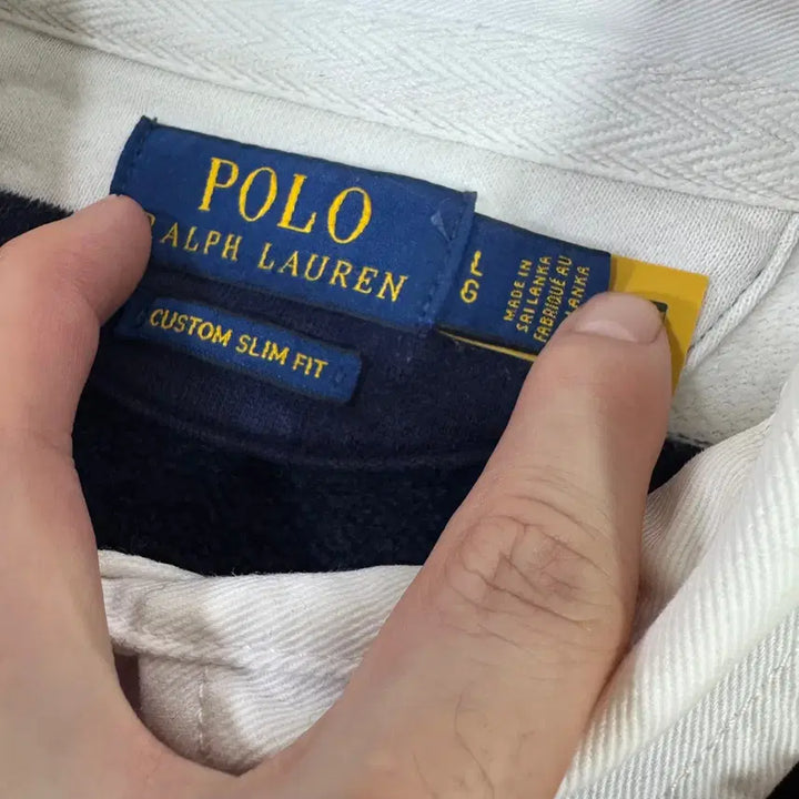 [BUNJANG] Polo Ralph Lauren Navy Striped Rugby Shirt / 신형 QR라벨 폴로 랄프로렌 네이비 단가라 럭비티