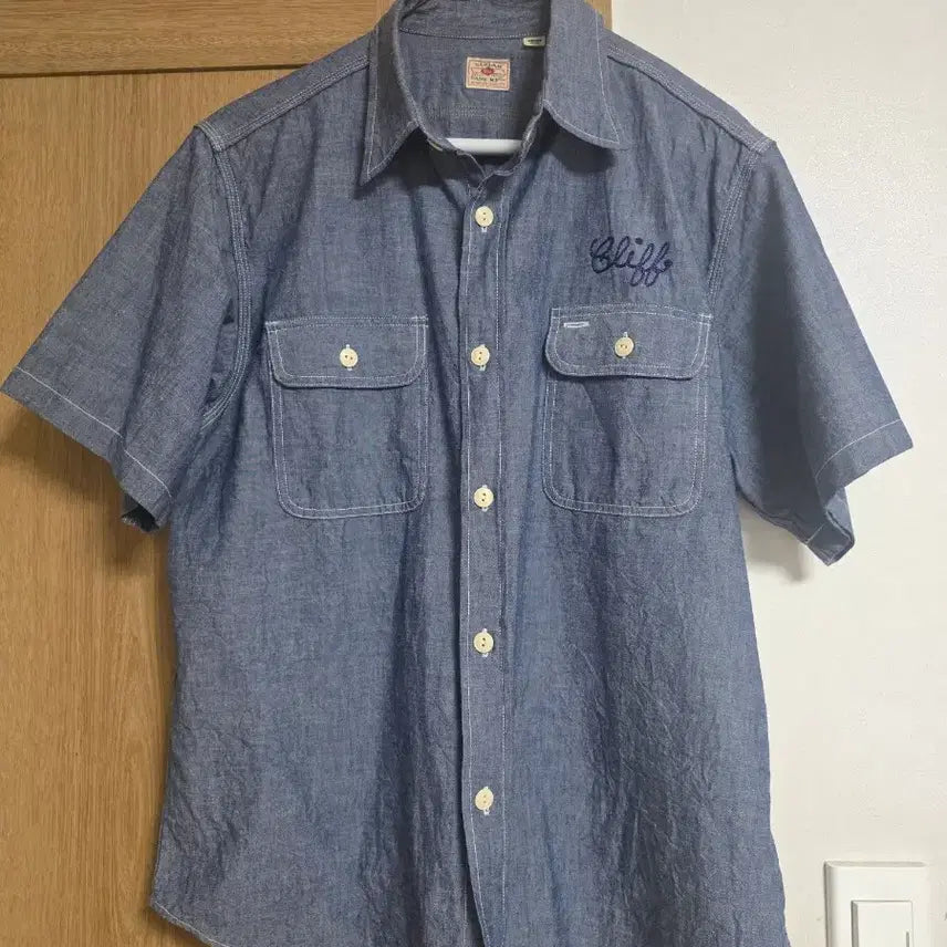 [BUNJANG] Sugar Cane SC39527 Chambray Short Sleeve Work Shirt (M) Chain Stitch Embroidery / [M] 슈가케인 SC39527 샴브레이 반팔 워크셔츠 M / 체인스티치
