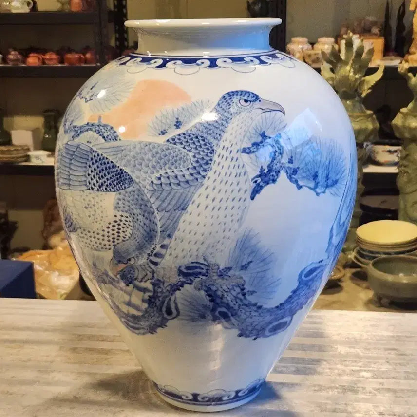[BUNJANG] Korean Painting Celadon Porcelain Jar with Copper Red Glaze / 한국 송응도가 섬세하게 묘사된 진사청화백자 항아리