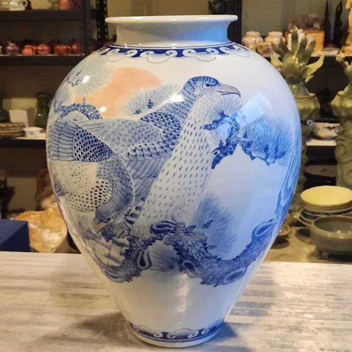 [BUNJANG] Korean Painting Celadon Porcelain Jar with Copper Red Glaze / 한국 송응도가 섬세하게 묘사된 진사청화백자 항아리