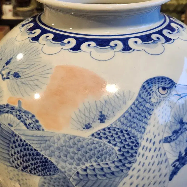 [BUNJANG] Korean Painting Celadon Porcelain Jar with Copper Red Glaze / 한국 송응도가 섬세하게 묘사된 진사청화백자 항아리