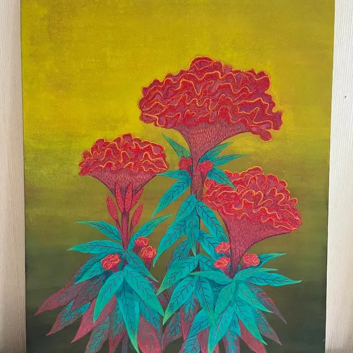 [BUNJANG] Korean Traditional Painting (Chaegeuk) Amaranth Flower Painting / 채색화 맨드라미꽃