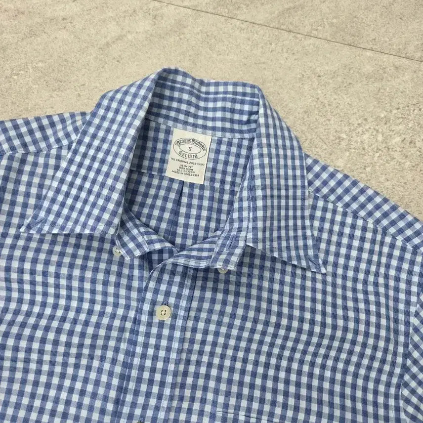 [SOLD OUT] 브룩스브라더스 시원한 면100% 체크 남방 S (가슴49 총장73)