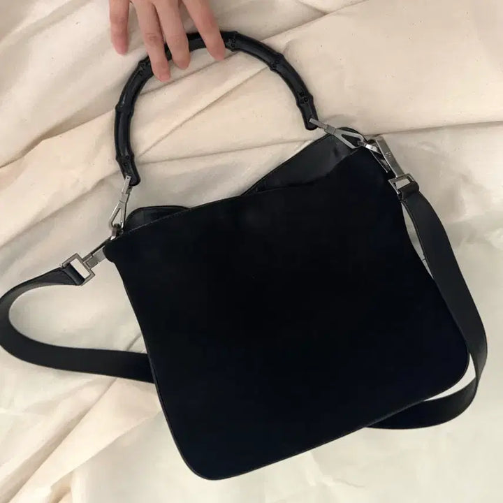 [BUNJANG] Gucci Vintage Black Bamboo 2-Way Suede Bag with Authenticity Card / [정품] 구찌 빈티지 스웨이드 블랙뱀부 2way (보증서포함)