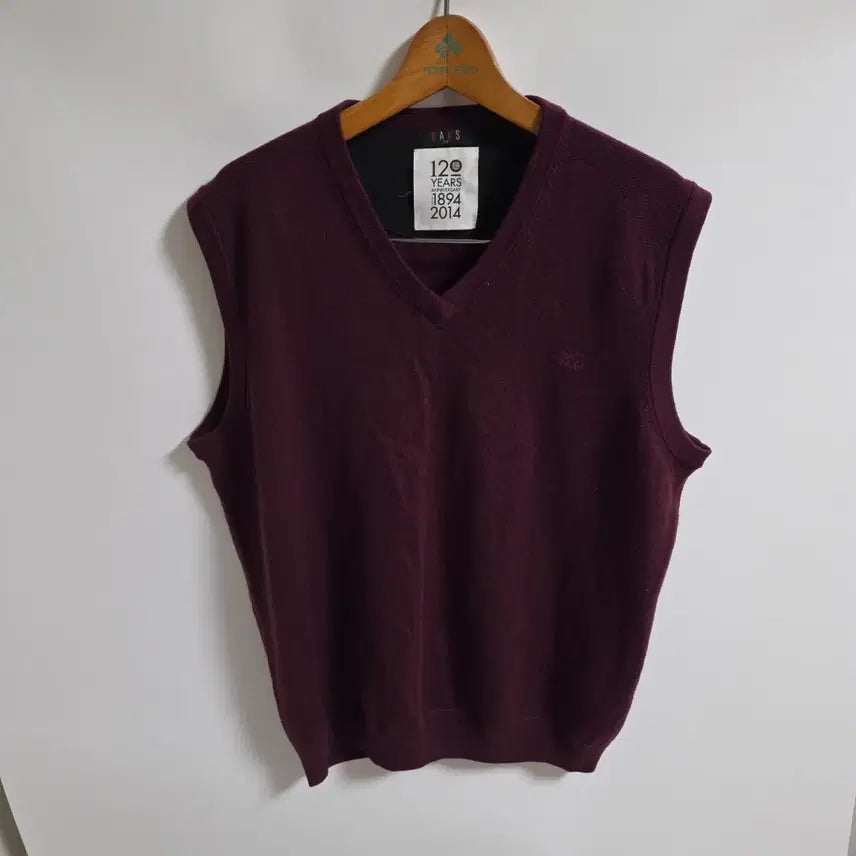 [BUNJANG] DAKS 120th Anniversary Limited Edition 100% Wool V-Neck Knit Vest - Burgundy / [110] 닥스 120주년 한정판 모100% 브이넥 니트 조끼 와인