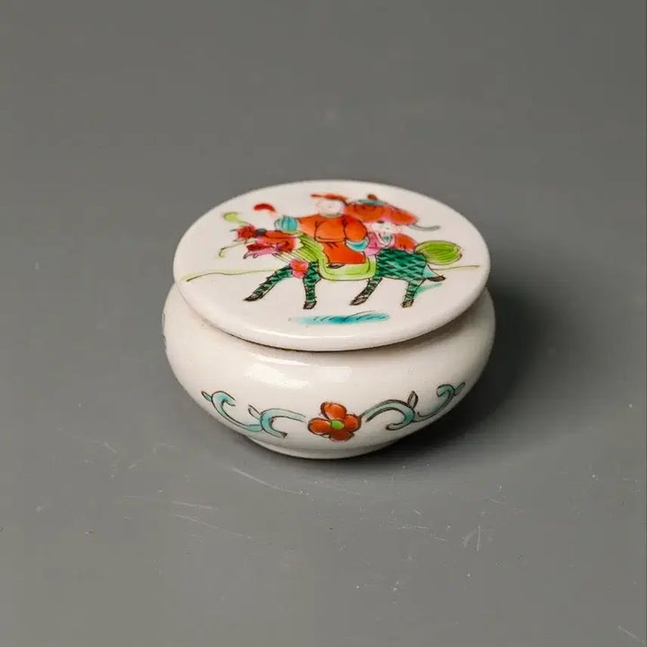 [BUNJANG] Republic of China Period Goryeo Celadon Kylin Boy Decorated Porcelain Box / [진품] 민국 분채 기린송자문 원형 합 중국도자기 골동품 수집품