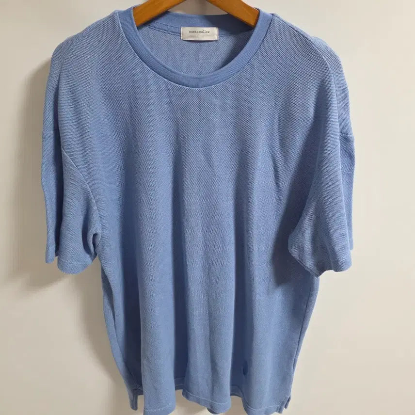 [BUNJANG] Customellow Waffle Cotton Knit Short-Sleeve T-Shirt Sky Blue / 커스텀멜로우 와플 면 니트 반팔 티셔츠 스카이블루 (95)
