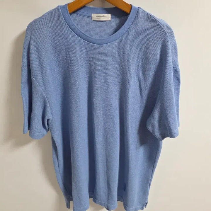 [BUNJANG] Customellow Waffle Cotton Knit Short-Sleeve T-Shirt Sky Blue / 커스텀멜로우 와플 면 니트 반팔 티셔츠 스카이블루 (95)