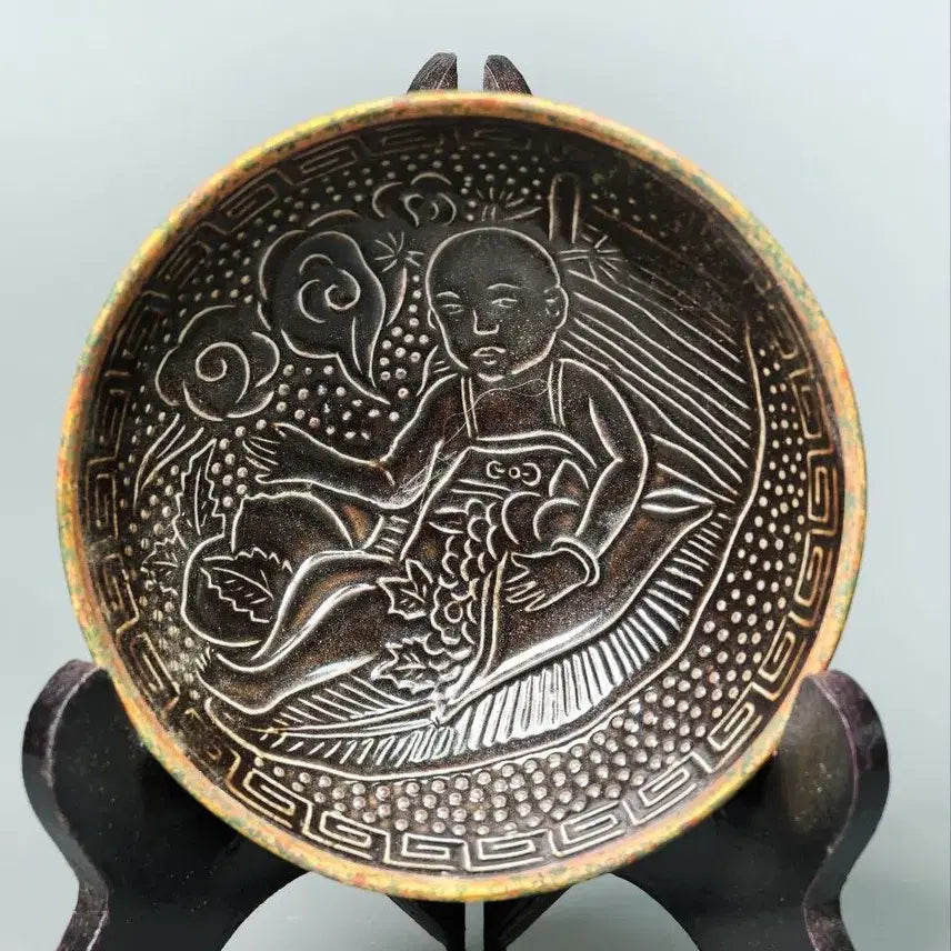 [BUNJANG] Song Gwan-yo Black Glazed Celadon with Gilded Child Motif Vase / 송 관요 흑유 금테 동자문 박태완 중국도자기 골동품 고미술품 수집품