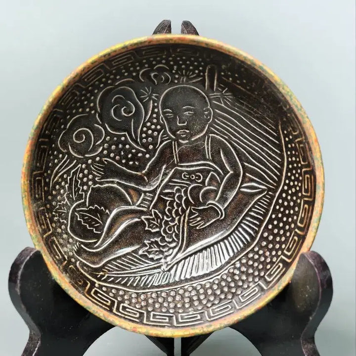 [BUNJANG] Song Gwan-yo Black Glazed Celadon with Gilded Child Motif Vase / 송 관요 흑유 금테 동자문 박태완 중국도자기 골동품 고미술품 수집품