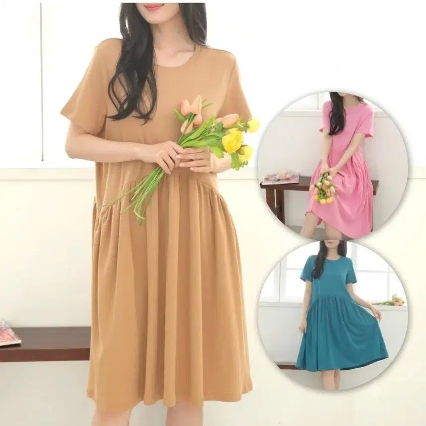 [BUNJANG] Cotton Summer Short-Sleeve Dress (Set of 3) / 1+1+1 면 여름 반팔 원피스 홈웨어 (무료배송)